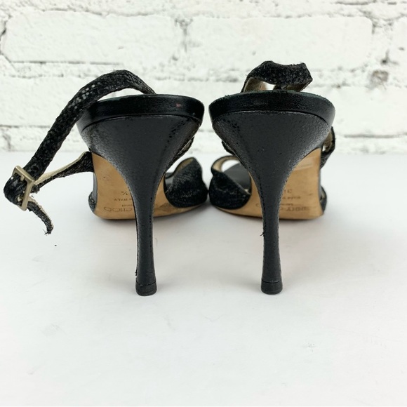 Jimmy Choo Laser Black Glitter Sparkle Slingback Peep Toe Stiletto Heel 38.5 - Picture 9 of 13